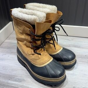 Sorel Waterproof Lined Men's Snow Boots Tan Black White Lace Up US 11